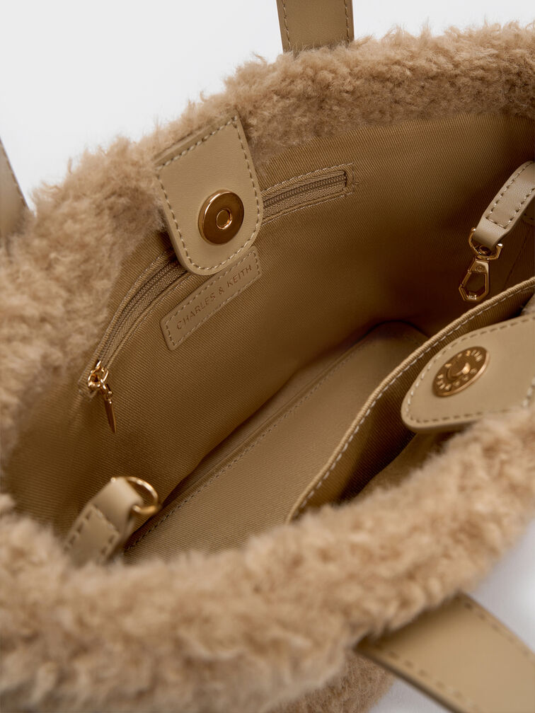 Mini Shania Faux Shearling Double-Handle Tote Bag, Nutmeg Beige, hi-res