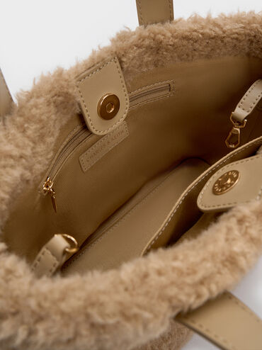 Mini Shania Faux Shearling Double-Handle Tote Bag, Nutmeg Beige, hi-res