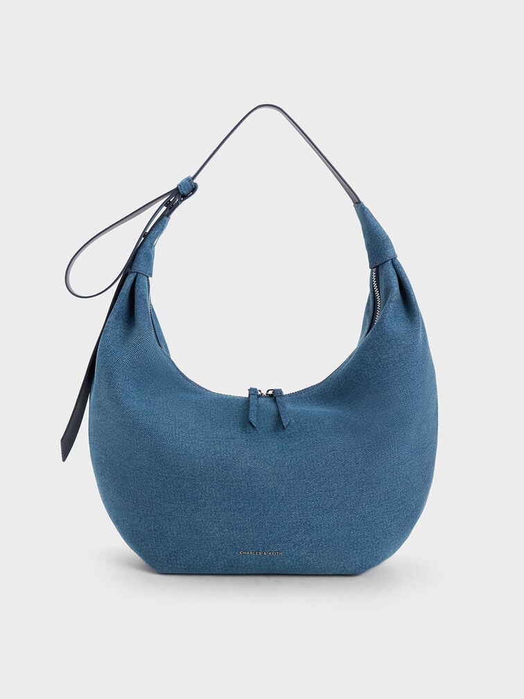 Odella Denim Curved Hobo Bag, Denim Blue, hi-res