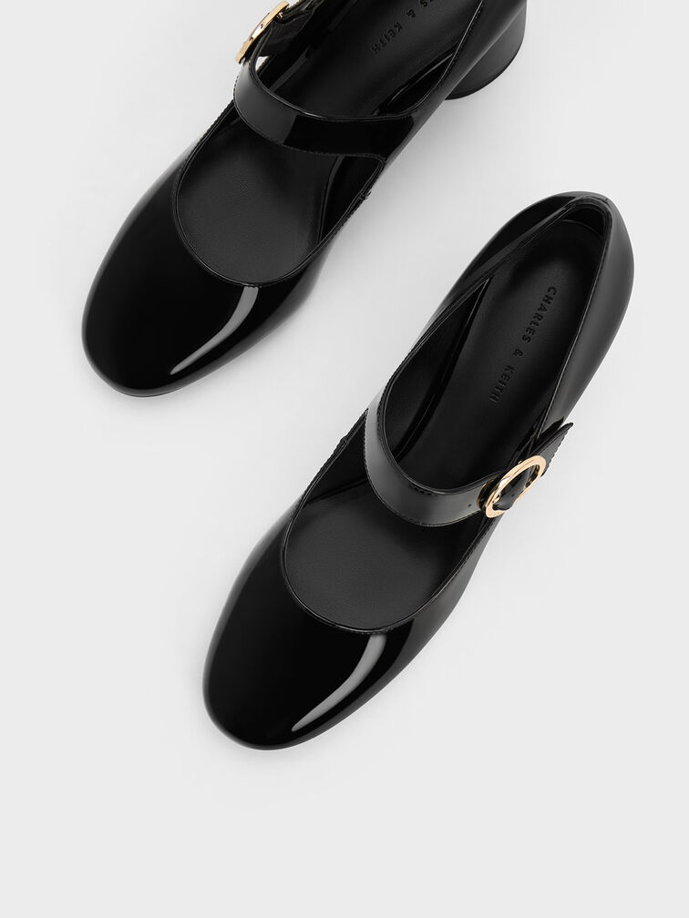 Claudie Patent Cylindrical Block Heel Mary Janes, Black Patent, hi-res