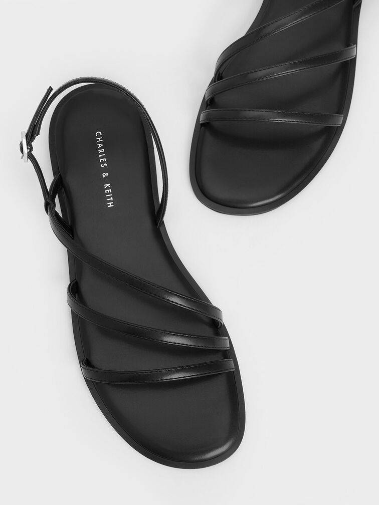 Asymmetric Triple-Strap Sandals, Black, hi-res