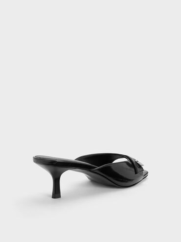 Griselda Eel-Effect Kitten-Heel Mules, Animal Print Black, hi-res