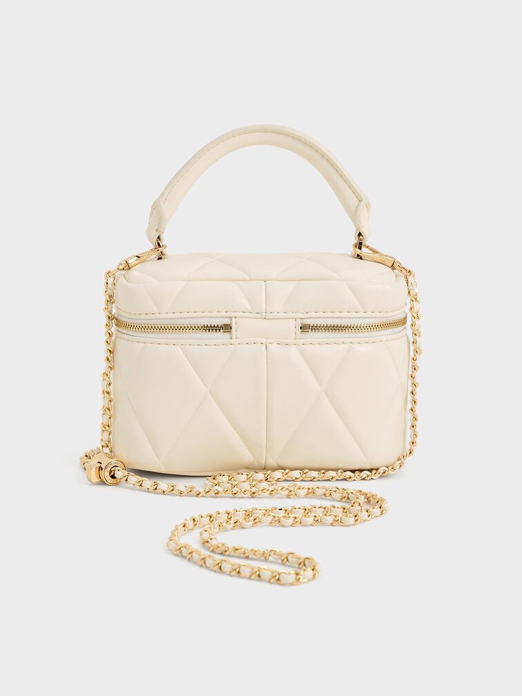 Arwen Quilted Top Handle Vanity Bag, Cream, hi-res