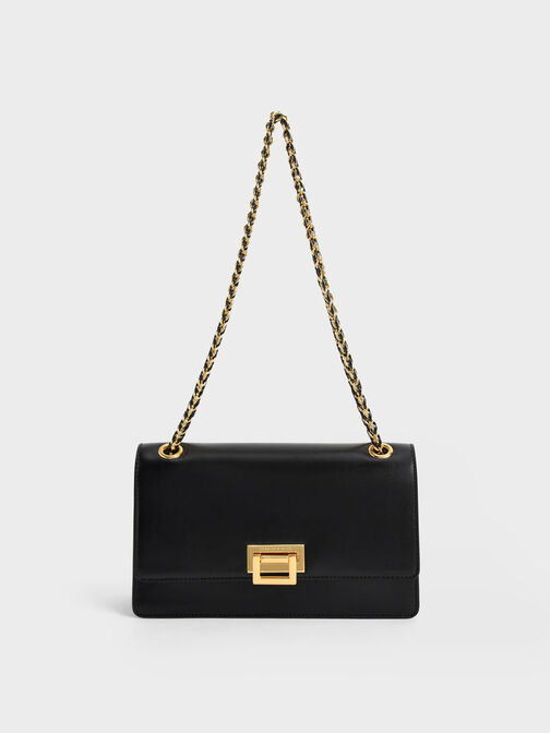 Chain Handle Shoulder Bag, Black, hi-res