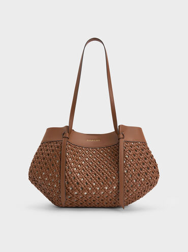 Calla Woven Tote Bag, Chocolate, hi-res