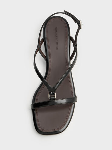 V-Strap Heeled Slingback Sandals, Black Box, hi-res