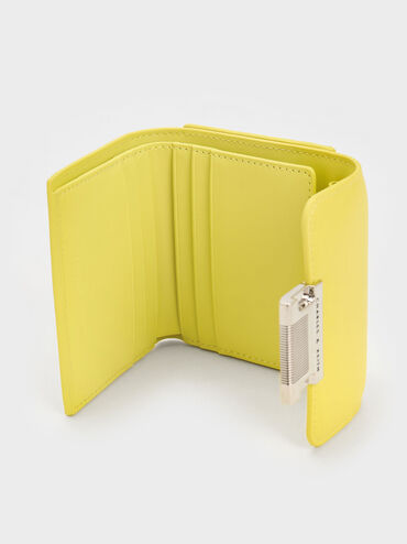 Metallic Accent Short Wallet, Yellow, hi-res