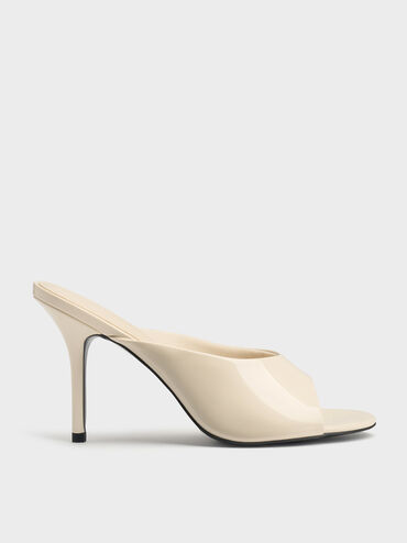 Patent Stiletto Mules, Chalk, hi-res