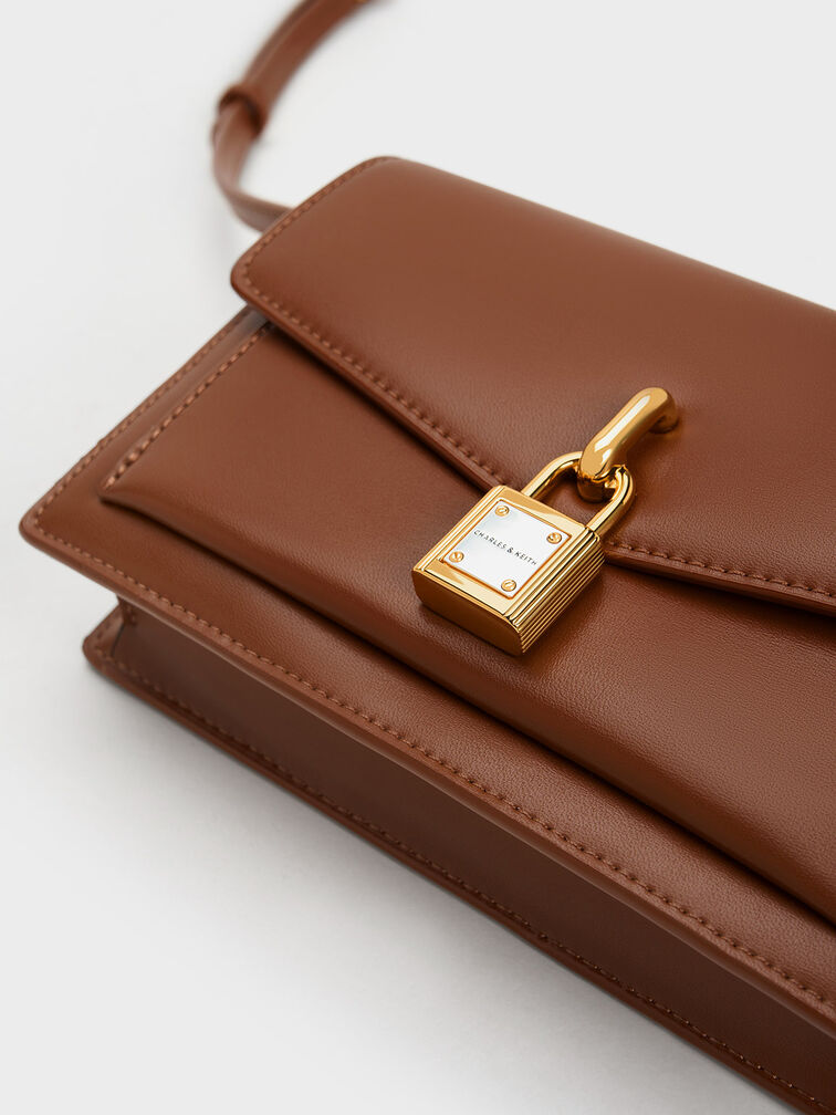 Padlock Envelope Crossbody Bag, Chocolate, hi-res