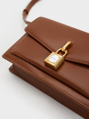 Padlock Envelope Crossbody Bag, Chocolate, hi-res
