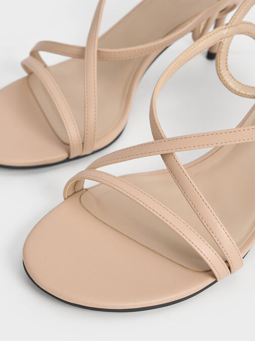 Strappy Stiletto-Heel Slingback Sandals, Nude, hi-res
