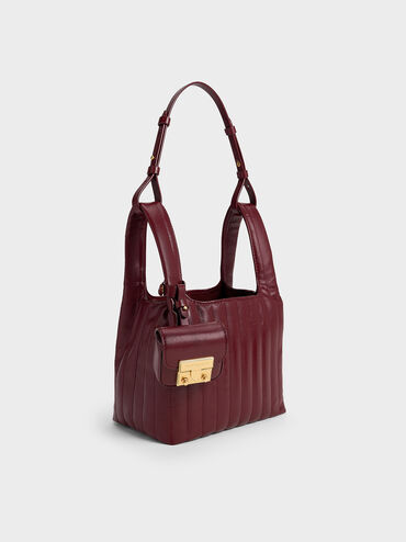 Donna Crinkle-Effect Tote Bag, Burgundy, hi-res