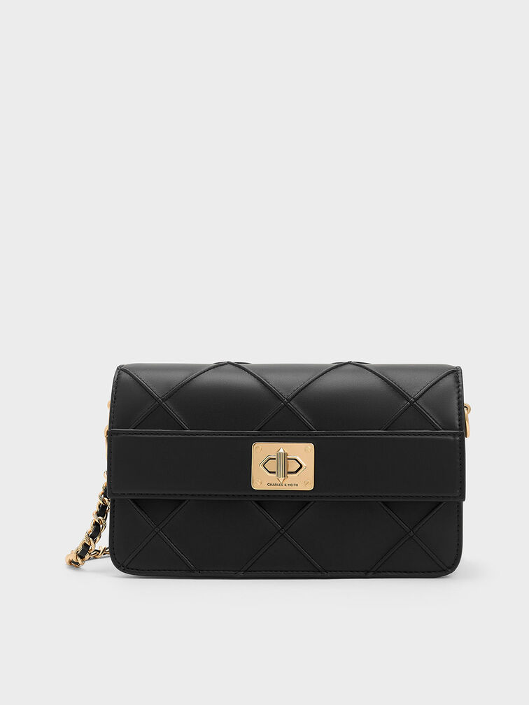 Eleni Quilted Crossbody Bag, Black, hi-res