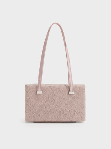 Jennis Lace & Satin Shoulder Bag, Pink, hi-res