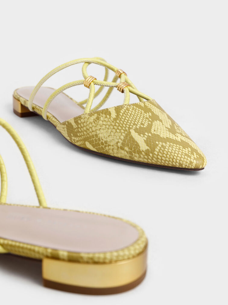 Snake-Print Strappy Flat Mules, Animal Print Yellow, hi-res