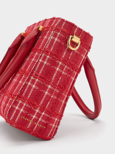 Georgette Tweed Square Tote Bag, Red, hi-res
