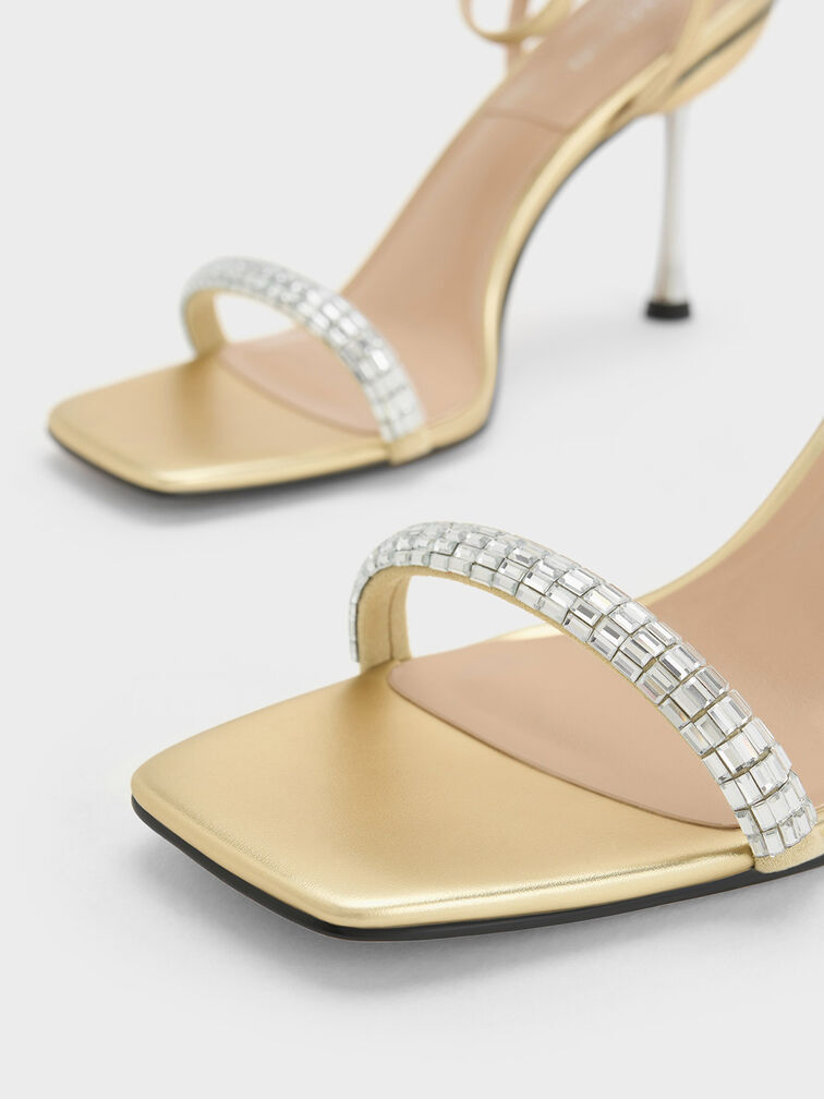 Demi Leather Embellished Ankle-Strap Sandals, Gold, hi-res