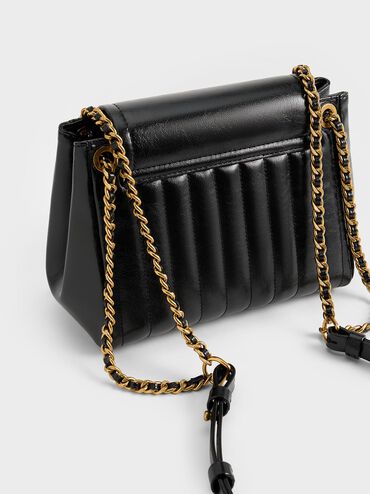 Donna Crinkle-Effect Shoulder Bag, Black, hi-res