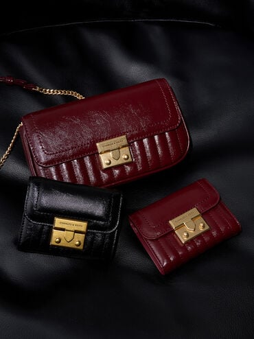 Donna Crinkle-Effect Wallet, Burgundy, hi-res