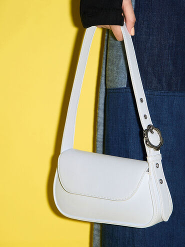 Petra Asymmetrical Front Flap Bag, White, hi-res