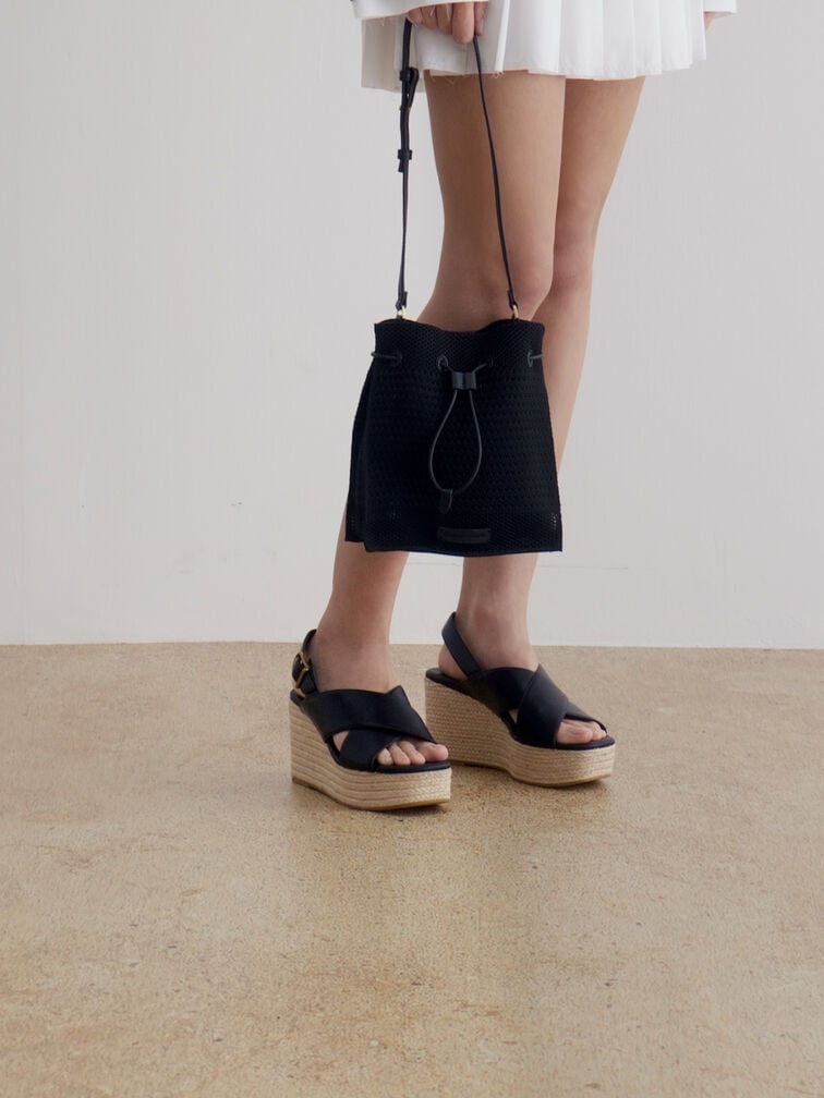 Ida Knitted Bucket Bag, Black, hi-res