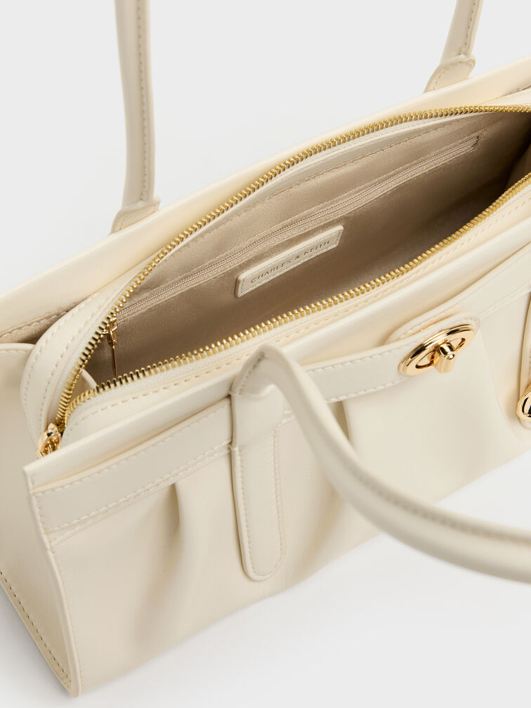 Isolde Belted Ruched Shoulder Bag, Cream, hi-res