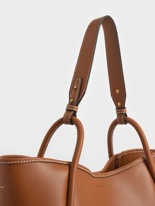 Large Stitch-Trim Slouchy Tote Bag, Cognac, hi-res
