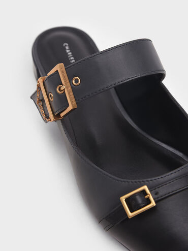 Hadley Double Buckle Flat Mules, Dark Blue, hi-res