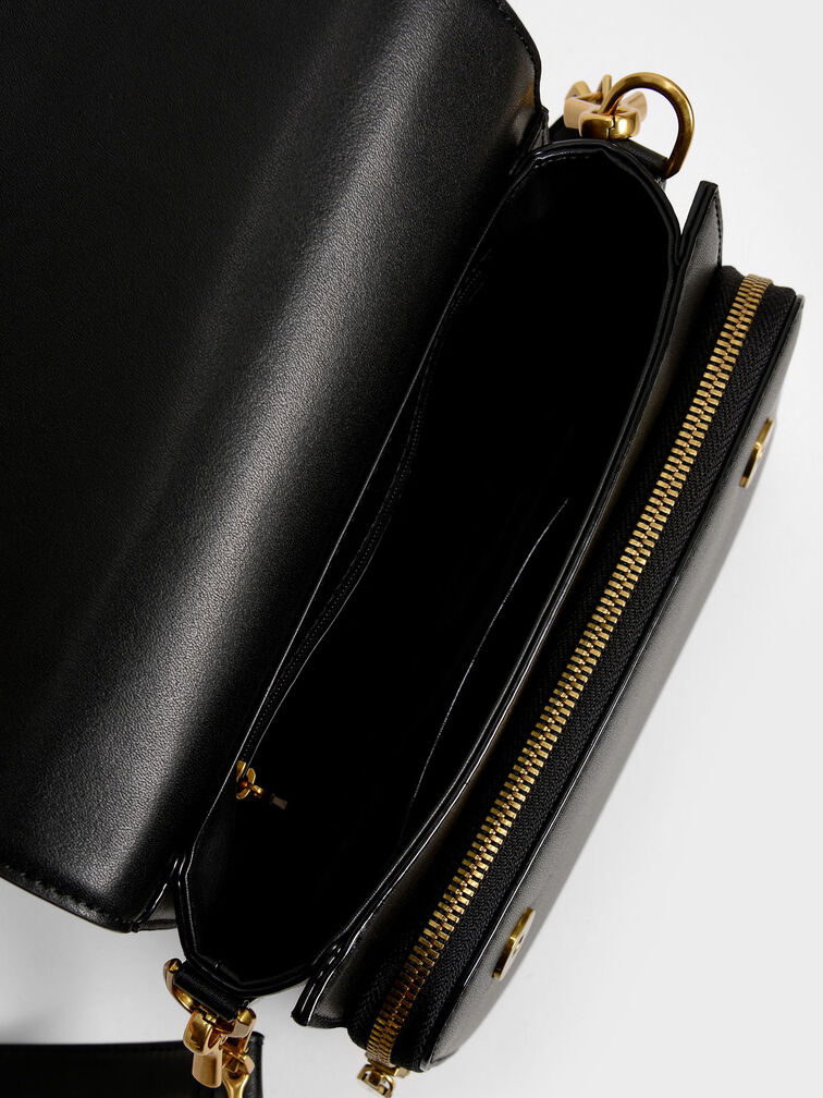 Front Flap Top Handle Crossbody Bag, Black, hi-res