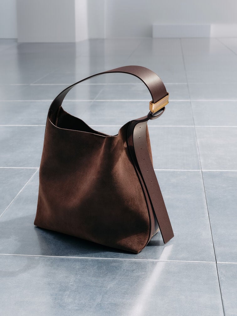 Edna Recycled Suede Tote Bag, Espresso Brown, hi-res