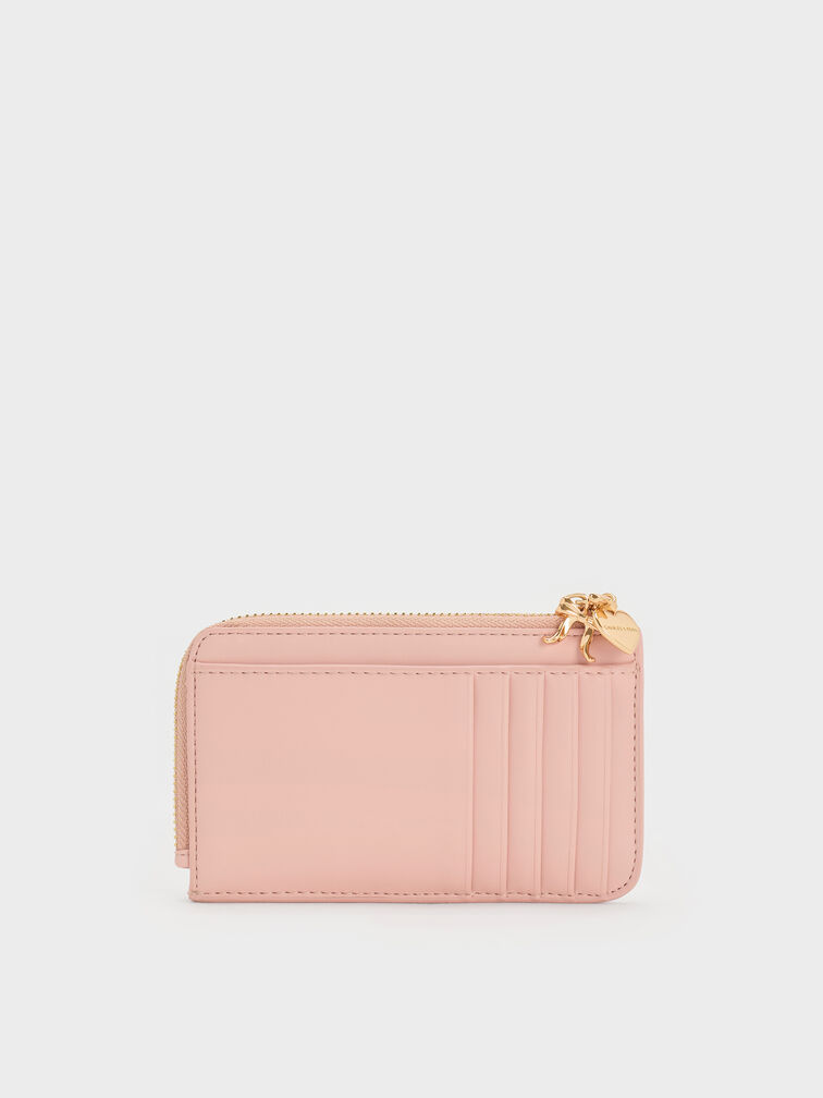 Arrietty Quilted Bow-Heart Charm Zip-Around Wallet, Light Pink, hi-res