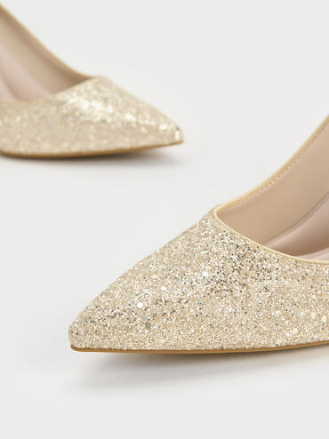 Emmy Glittered Pointed-Toe Pumps, Gold, hi-res