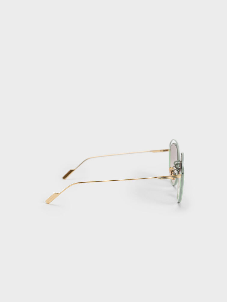 Cut-Out Wireframe Oval Sunglasses, Mint Green, hi-res