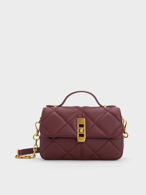 Anwen Quilted Top Handle Bag, Burgundy, hi-res