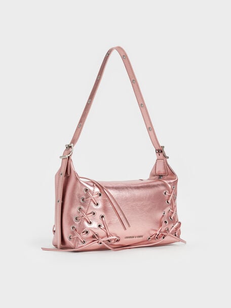 Xylia Metallic Grommet Lace-Up Shoulder Bag, Aura Pink, hi-res