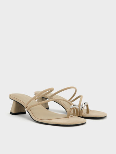 Faux Suede Toe-Ring Strappy Heels, Taupe2, hi-res
