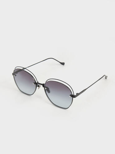 Multi-Tinted Cut-Out Butterfly Sunglasses, Matte Black, hi-res