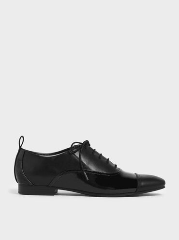 Wrinkled Patent Mesh Oxford Shoes, Black, hi-res