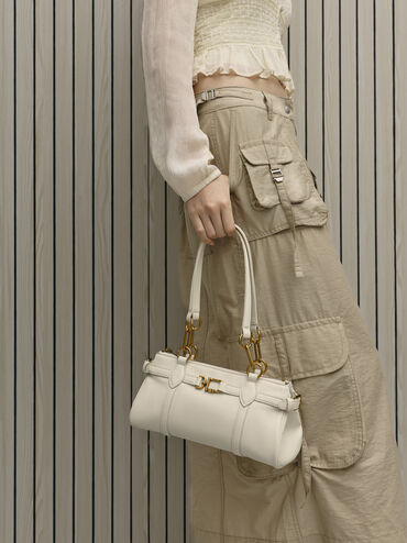 Gwynne Metallic-Accent Elongated Shoulder Bag, Cream, hi-res