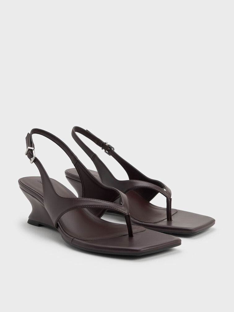 Slingback Thong Wedges, Burgundy, hi-res