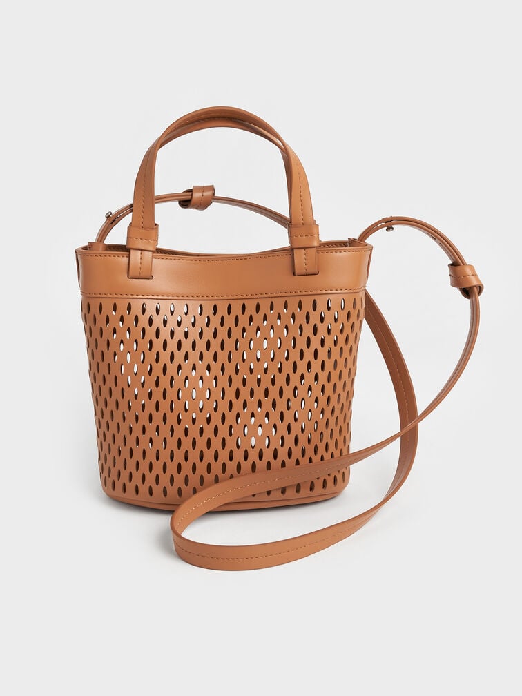 Juno Perforated Tote Bag, Russet Brown, hi-res