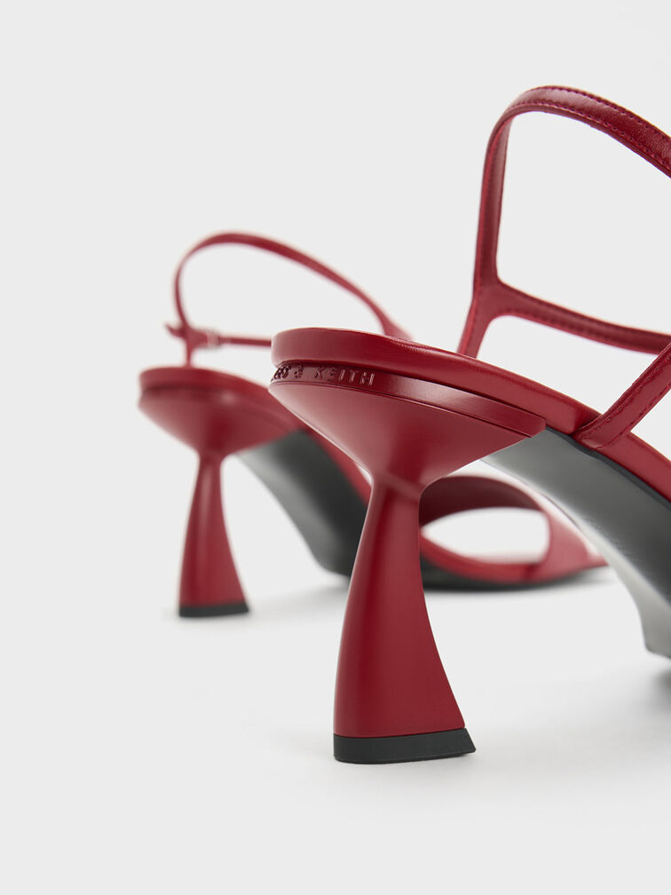 Open Toe Curved Heel Sandals, Red, hi-res