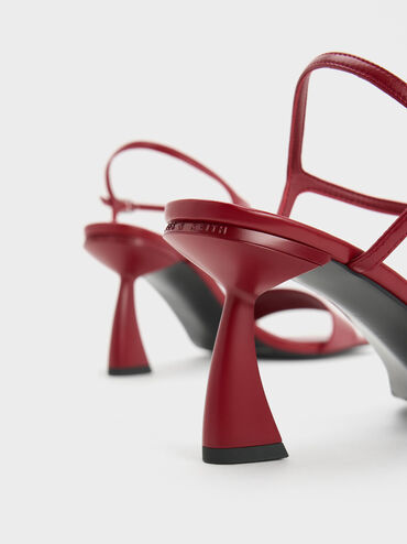 Open Toe Curved Heel Sandals, Red, hi-res