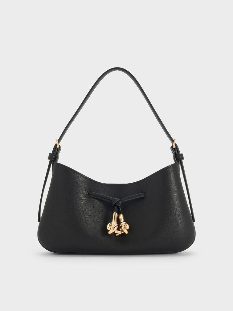 Mila Metallic-Knot Shoulder Bag, Black, hi-res