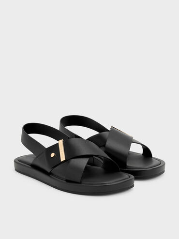 Audra Crossover Slingback Sandals, Black, hi-res