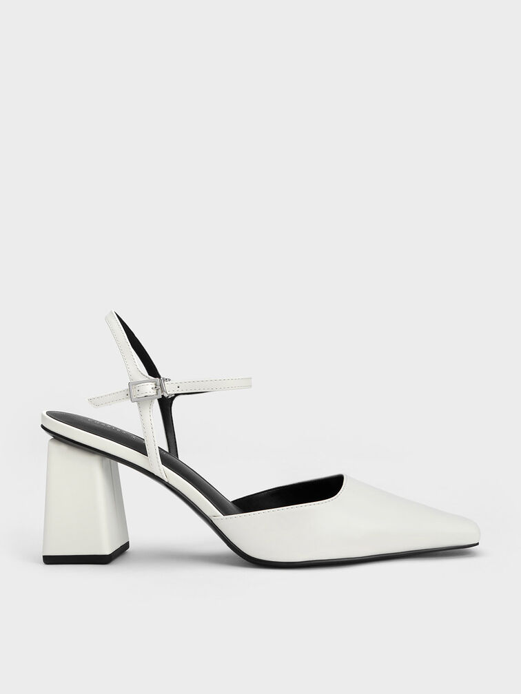 White Tapered Block Heel Pumps - CHARLES & KEITH IN