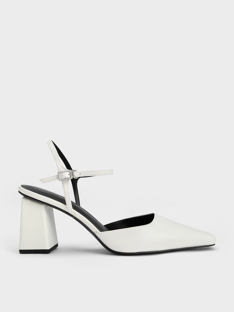 Tapered Block Heel Pumps, White, hi-res