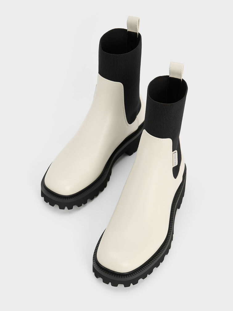 Remy Two-Tone Ridge-Sole Chelsea Boots, Chalk, hi-res