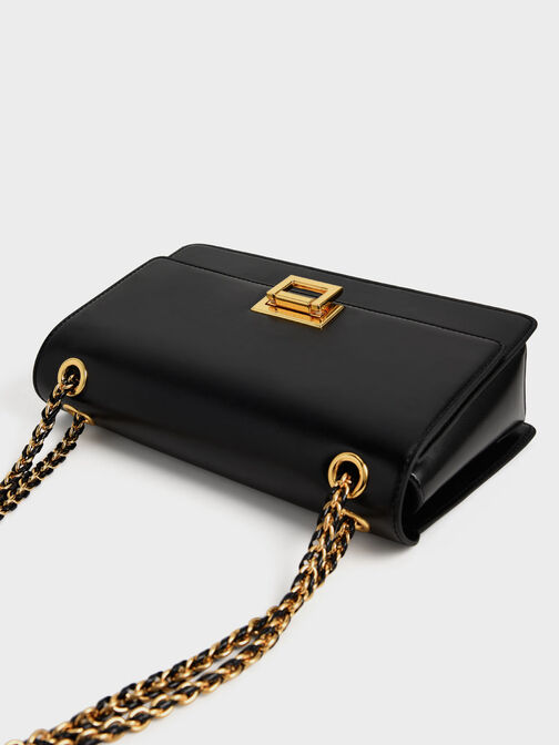 Chain Handle Shoulder Bag, Black, hi-res