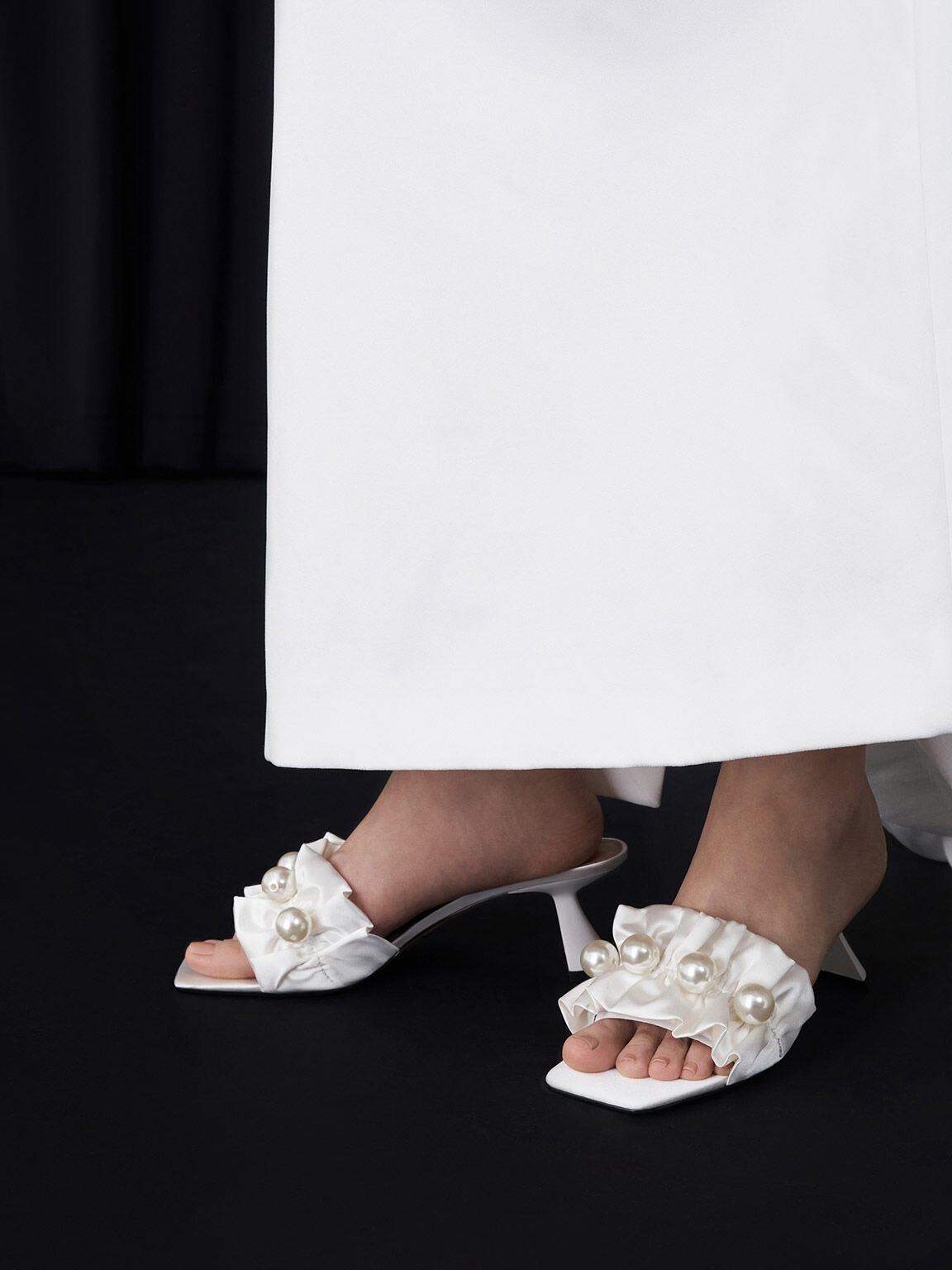 White hotsell satin mules